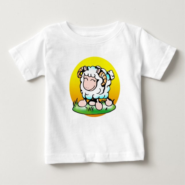 Happy Aries Ram Cartoon auf Gras Baby T-shirt (Vorderseite)