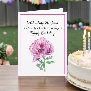 Happy August 20. Geburtstag Lila Poppy Karte
