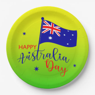 Happy Australia Day Flag Green Gold 9" Pappteller