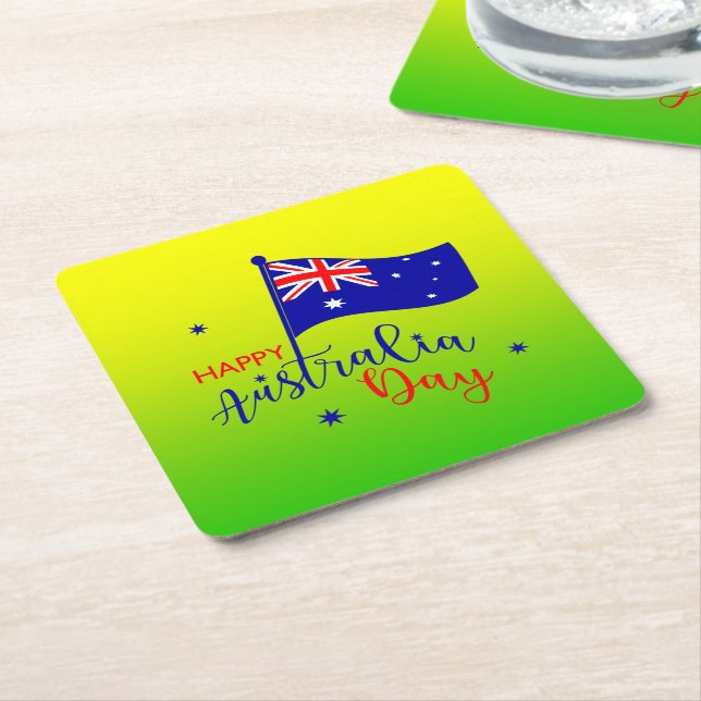 Happy Australia Day Flag Green Gold Rechteckiger Pappuntersetzer (angewinkelt)