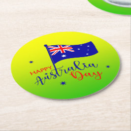 Happy Australia Day Flag Green Gold Runder Pappuntersetzer