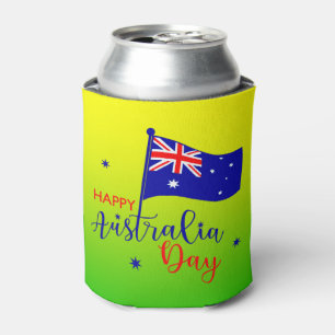 Happy Australia Day Flag Green Gold Stubby Holder Dosenkühler