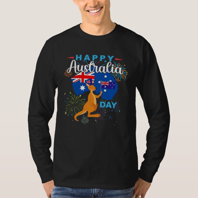 Happy Australia Day Kangaroo Australia Flag Down U T-Shirt (Vorderseite)