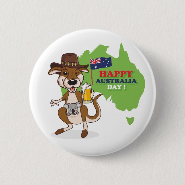 Happy Australia Day Kangaroo Koala Button (Vorderseite)