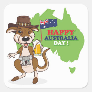 Happy Australia Day Kangaroo Koala Quadratischer Aufkleber