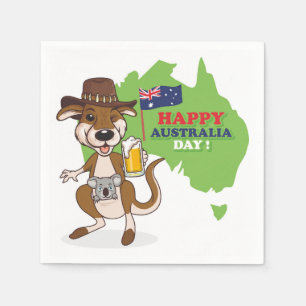 Happy Australia Day Kangaroo Koala Serviette