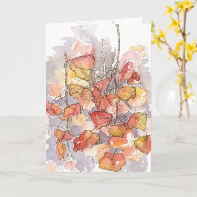 Happy Autumn Leaves Tree Branch Herbstfarben Karte (Gelbe Blume)