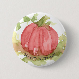 Happy Autumn Pink Pumpkin Halloween Button