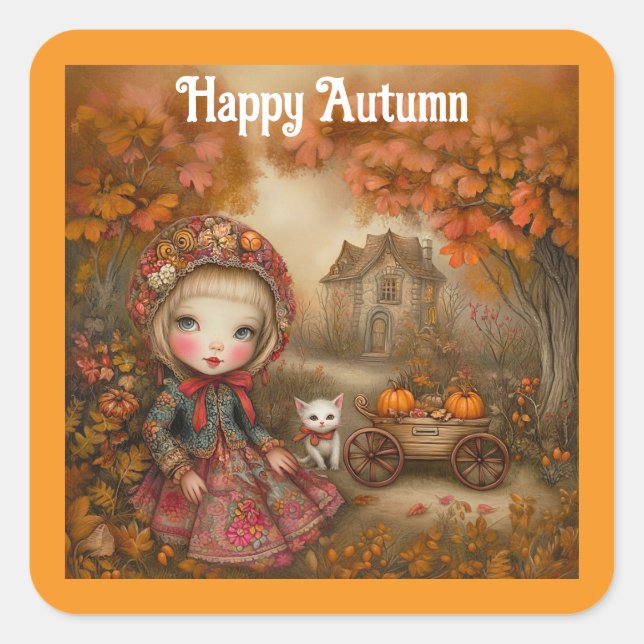 Happy Autumn Square Aufkleber (Vorderseite)