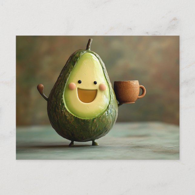 Happy Avocado Einen Cup der Tee geniessen Postkarte (Vorderseite)