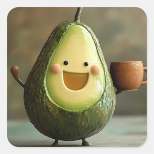 Happy Avocado Einen Cup der Tee geniessen Quadratischer Aufkleber