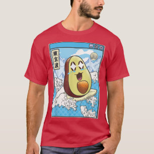 Happy Avocado Surfen Japanisch Waves Kawaii Anime T-Shirt