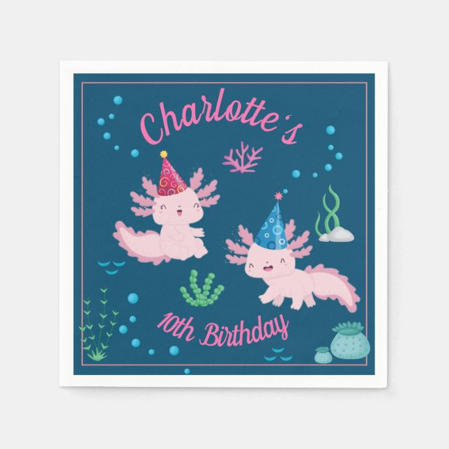 Happy Axolotl Birthday Party Serviette (Vorderseite)