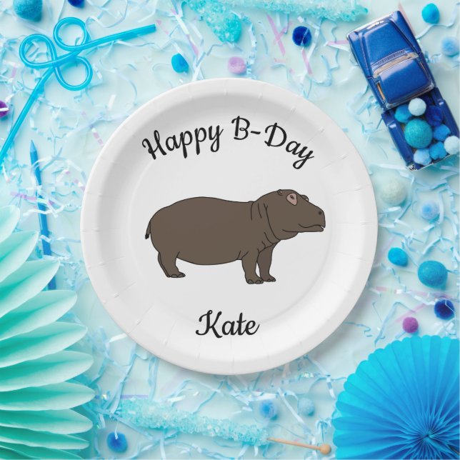 Happy B-day Hippopotamus African Animal Pappteller (Party)