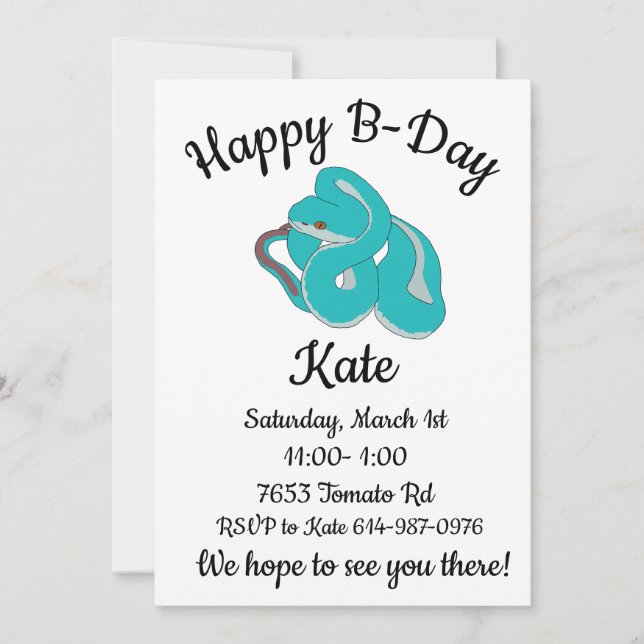 Happy B-Day White Lipped tree Viper Einladung (Vorderseite)