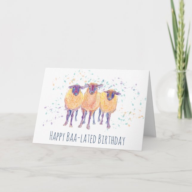 Happy Baa-Lated Birthday Sheep Card Karte (Vorderseite)