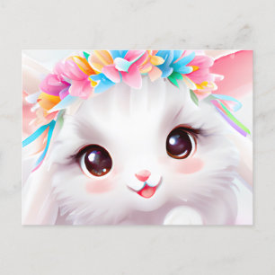 Happy Baby Bunny mit Blume und einem Regenbogen Postkarte