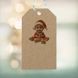 Happy Baby Christmas Elf Kraft Gift Tags Geschenkanhänger