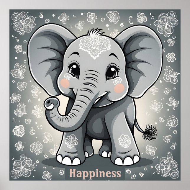Happy Baby Elephant AI Fantasy Digital Art Poster (Vorne)