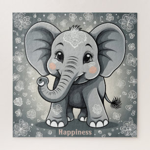 Happy Baby Elephant AI Fantasy Digital Art Puzzle