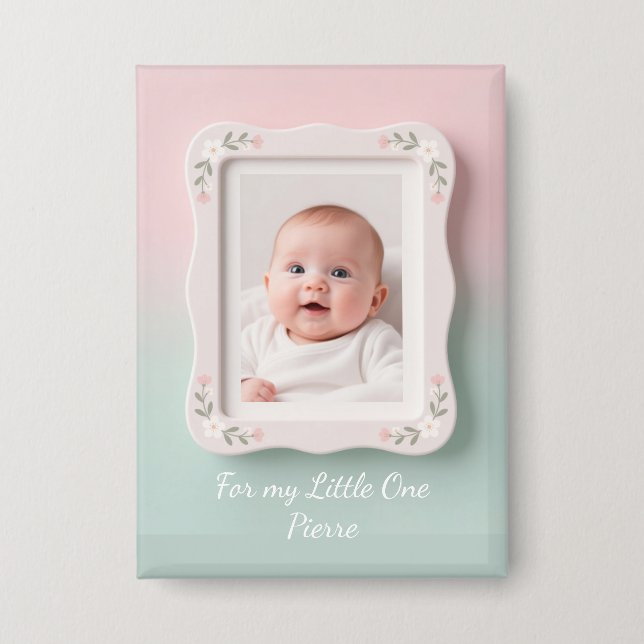 Happy Baby Floral Pink Green Frame Button (Vorderseite)