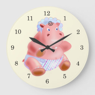 Happy Baby Hippo Wall Clock - individuell anpassba Große Wanduhr
