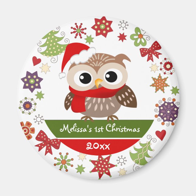 Happy Baby Owl 1. Weihnachtsmagnet Magnet (Vorne)