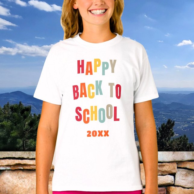 Happy Back to School Custom Text farbig T-Shirt (Von Creator hochgeladen)