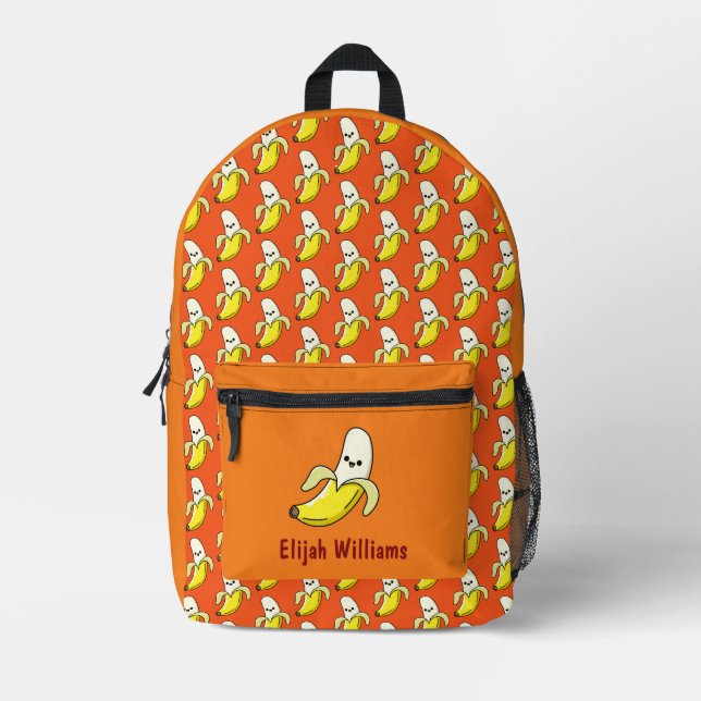 Happy Bananas Personalisiert Orange Bedruckter Rucksack (Vorderseite)