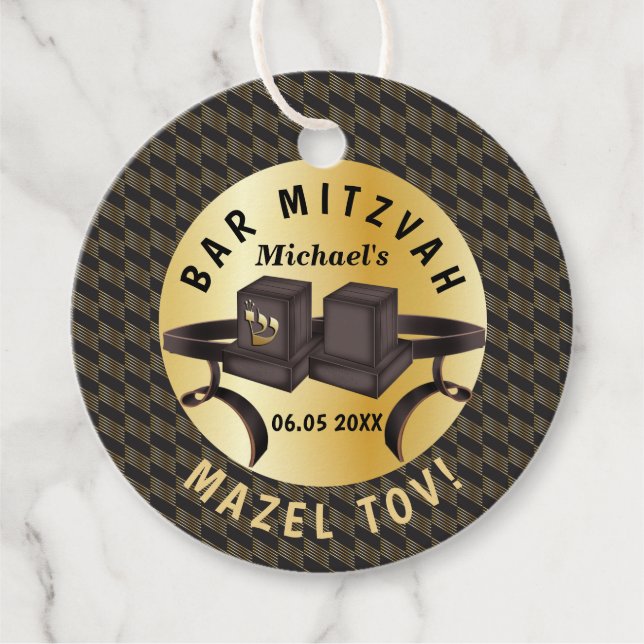 Happy Bar Mitzvah 20XX Gold Decorative Geschenkanhänger (Vorderseite)