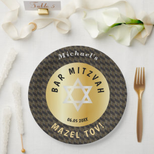 Happy Bar Mitzvah 20XX Gold Decorative Pappteller