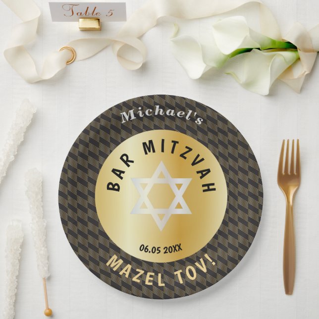 Happy Bar Mitzvah 20XX Gold Decorative Pappteller (Hochzeit)