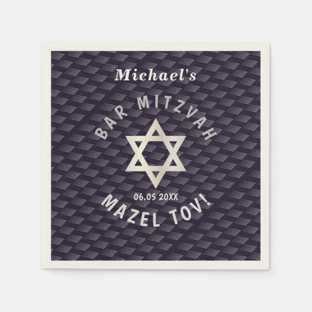Happy Bar Mitzvah 20XX navy blaue Stilmuster Serviette (Vorderseite)