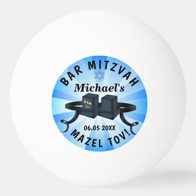 Happy Bar Mitzvah 20XX Party Blue Personalize Tischtennisball (Vorderseite)