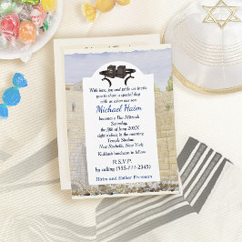 Happy Bar Mitzvah Jerusalem Kotel Tefillin Vintag Einladung