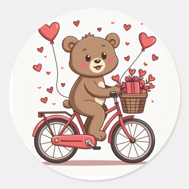 Happy Bär Reiten Fahrrad mit herzförmigen Geschenk Runder Aufkleber (Vorderseite)