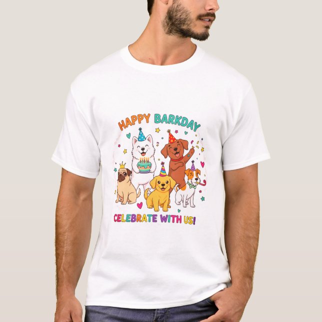 Happy Barkday Funny Dog Party T-Shirt (Vorderseite)