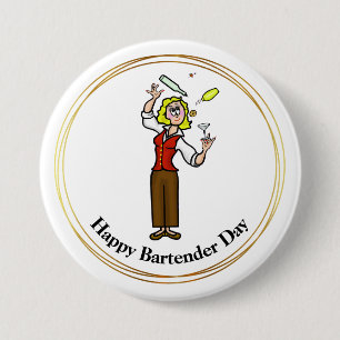 Happy Barkeeper Day Button - Cartoon Weiblich