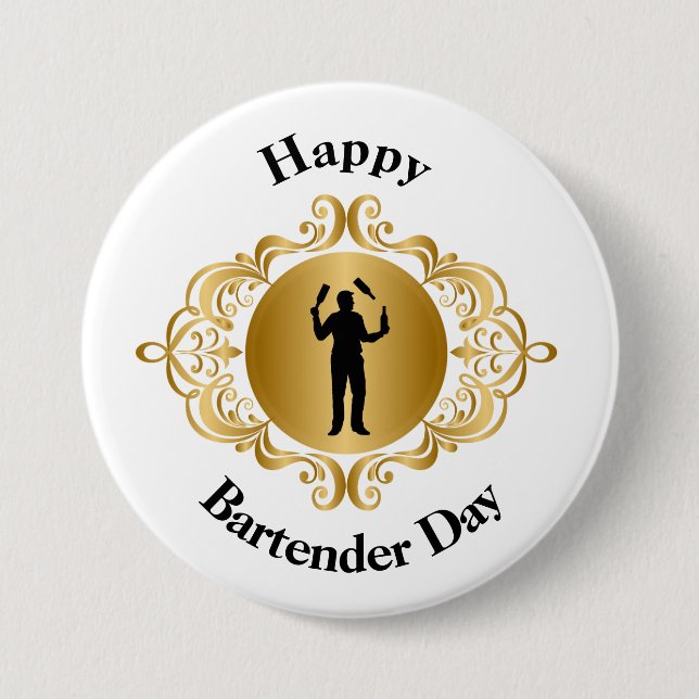 Happy Barkeeper Day Button für männlichen Barkeepe (Vorderseite)