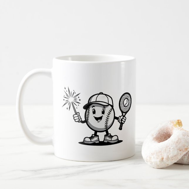 Happy Baseball mit Sparkler und Racket Kaffeetasse (Mit Donut)