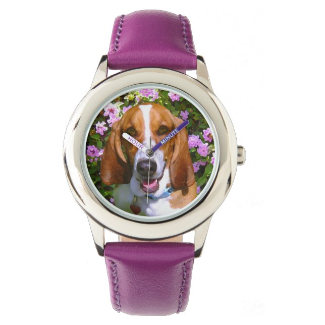 Happy Basset Hound Armbanduhr (Vorderseite)