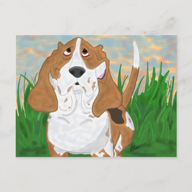 Happy Basset Hound Postcard Postkarte (Vorderseite)