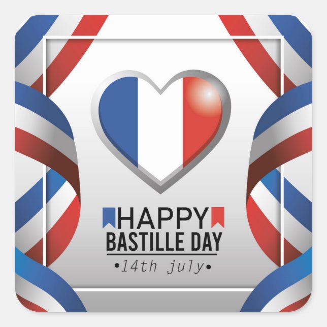 Happy Bastille Day - 14th July Quadratischer Aufkleber (Vorderseite)