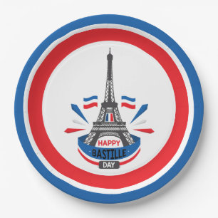 Happy Bastille Day Eiffel Tower Pappteller