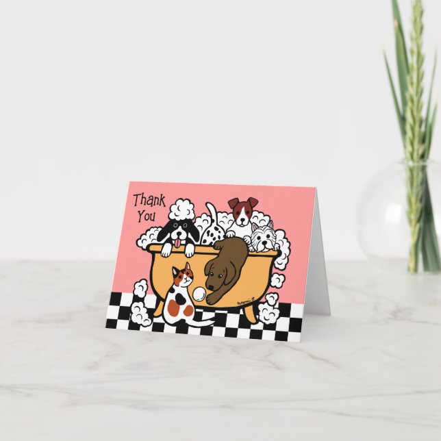 Happy Bath Time Chocolate Labrador und Hunde Freun Dankeskarte (Vorderseite)