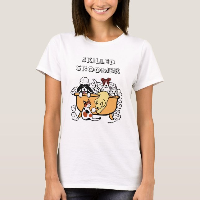 Happy Bath Time Yellow Labrador Qualified Groomer T-Shirt (Vorderseite)