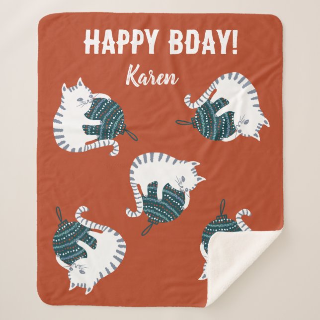 Happy BDAY Baby Tabby niedlich Cat Sherpadecke (Vorderseite)