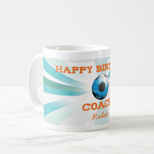 Happy Bday Soccer Coach Orange/Aquamarin/Blue Ster Tasse