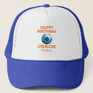 Happy Bday Soccer Coach Orange/Aquamarin/Blue Ster Truckerkappe