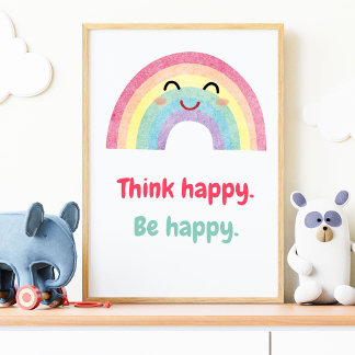 Happy Be Happy, positive Mindset Kids Print Poster